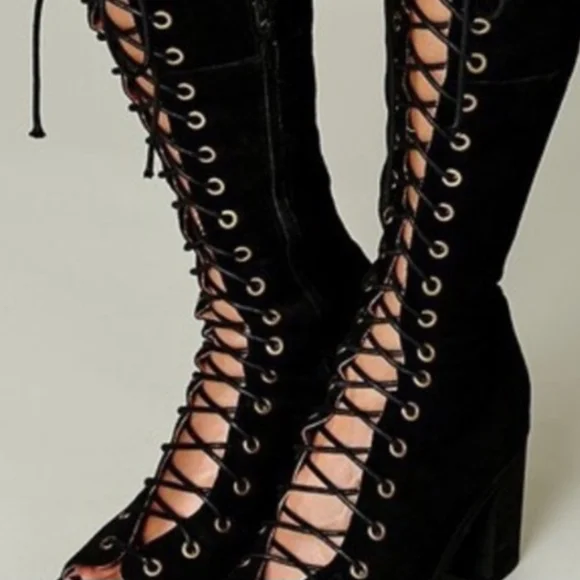Jeffrey Campbell Black Lace-Up Boots - Picture 1 of 11